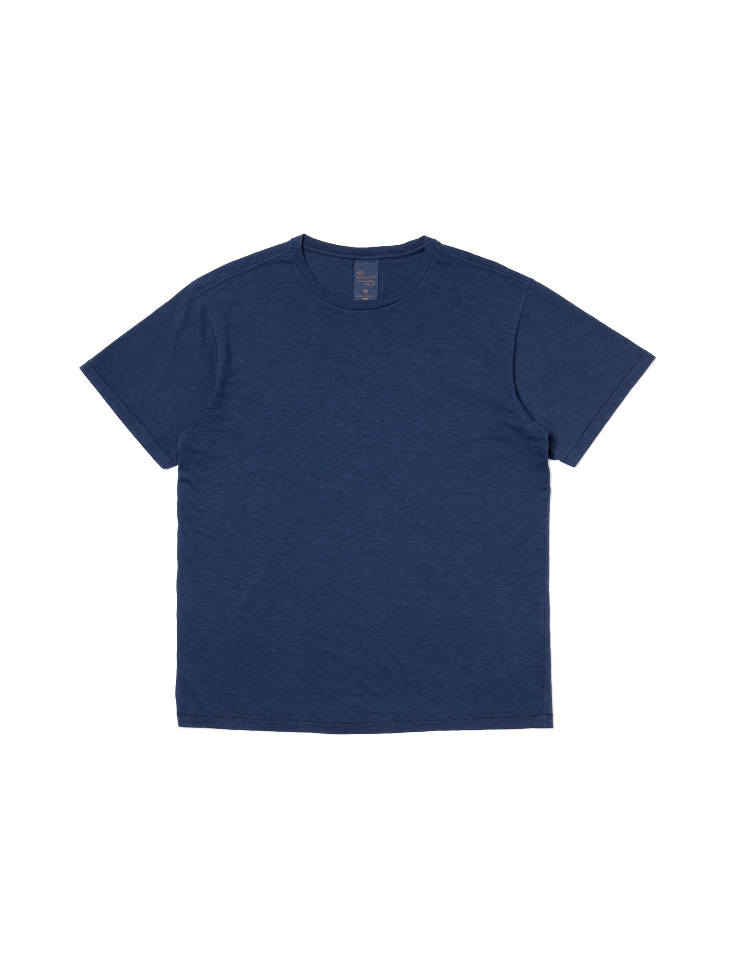 Nudie Jeans Roffe Slub T-shirt in French Blue, a men's regular fit t-shirt shown laid flat against a white background.