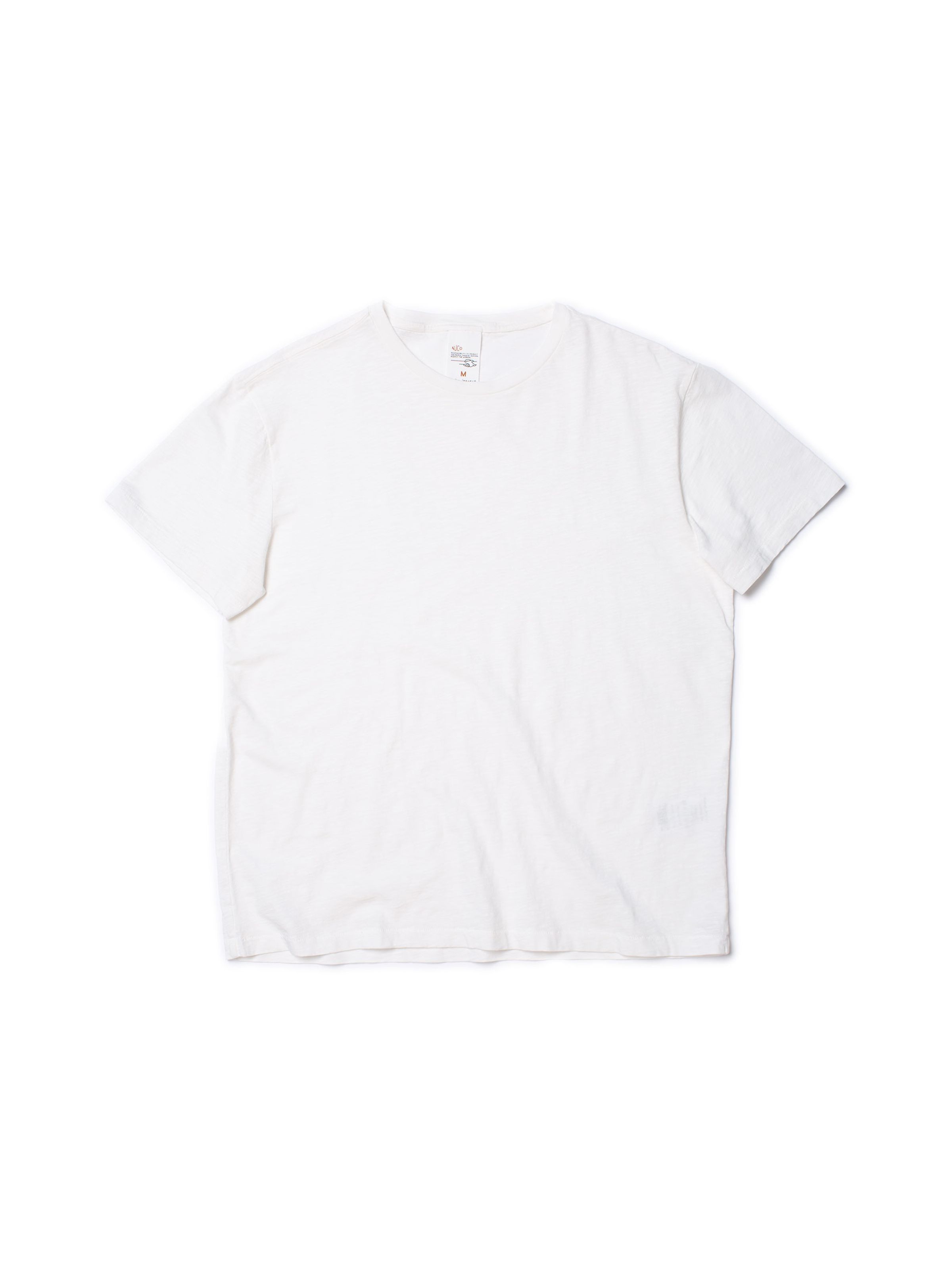 Nudie Jeans Roffe Slub T-Shirt in Offwhite, a men's regular fit t-shirt laid flat against a white background.