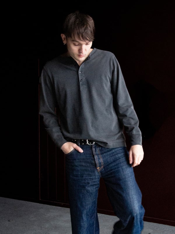 Long Sleeve Henley Washed Antracite