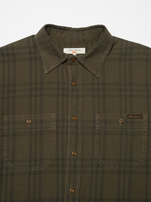 Julian Worker Plaid Check Shirt Olive