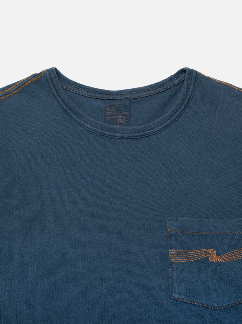 Ricky Pocket T-Shirt Washed Blue slim fit tee | Nudie Jeans