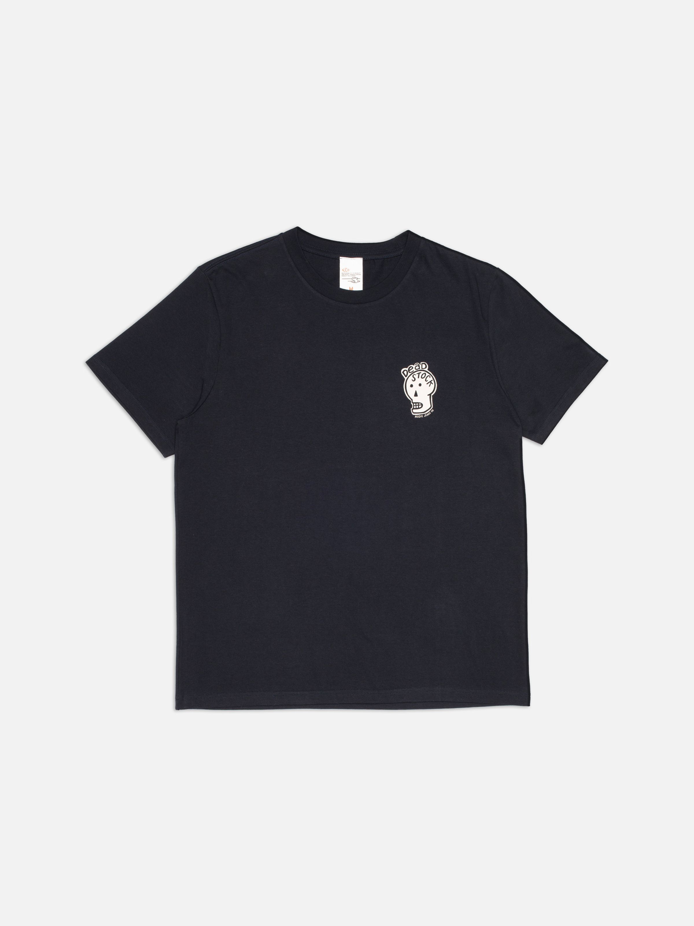 Nudie Jeans Roy Deadstock T-Shirt in Navy, a men's t-shirt shown laid flat.