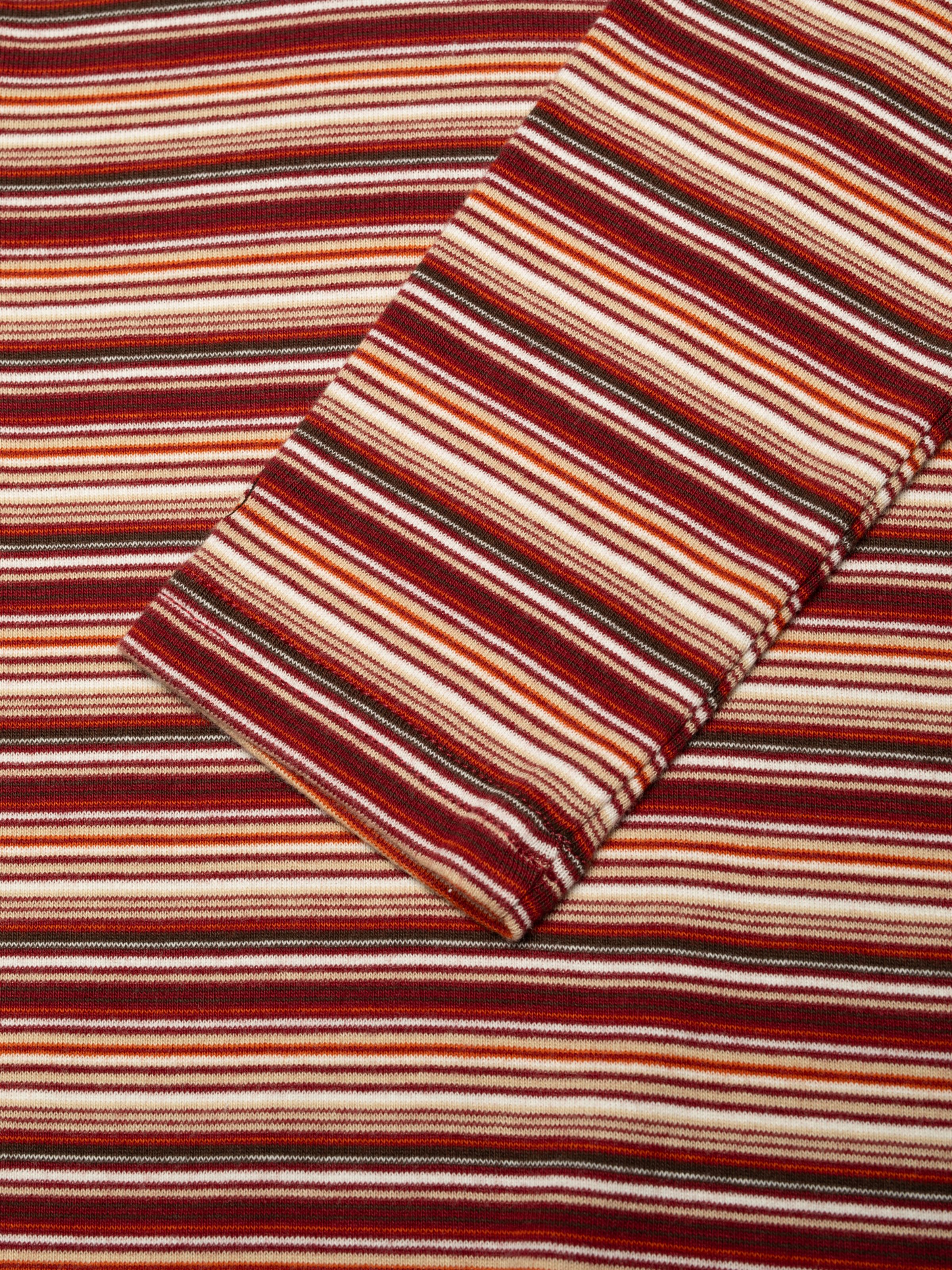 Nudie Jeans Jessy LS T-Shirt Striped Rib, a women's long-sleeve top, in a close-up shot showing the multi-colored fabric.