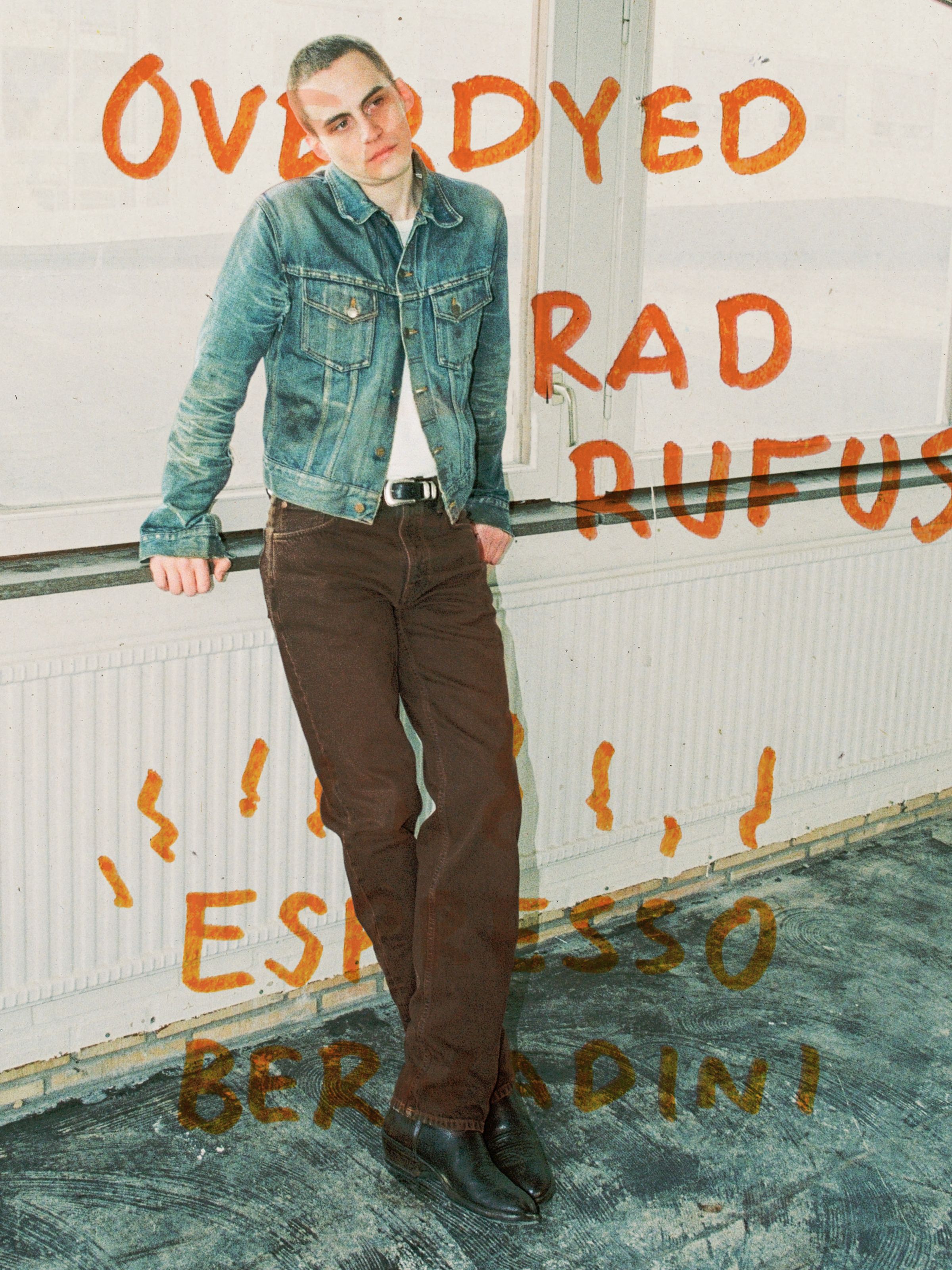 Nudie Jeans Rad Rufus Espresso Bernardini, men's regular-fit jeans shown on a model in a lifestyle shot.