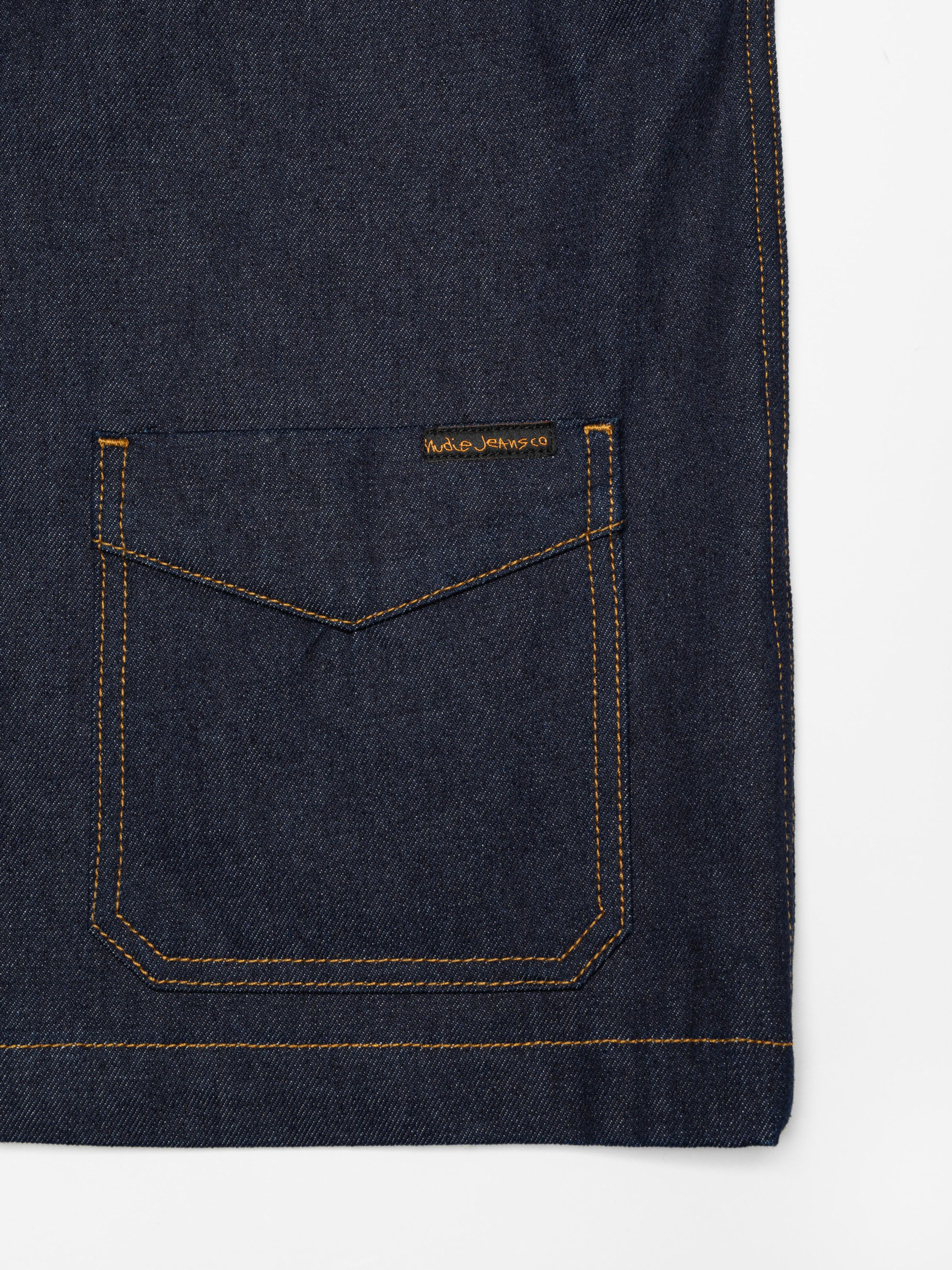 Nudie Jeans Kelly Western Jacket Embroidery Blue, a women's denim jacket in dry blue, with a close-up of the chest pocket.