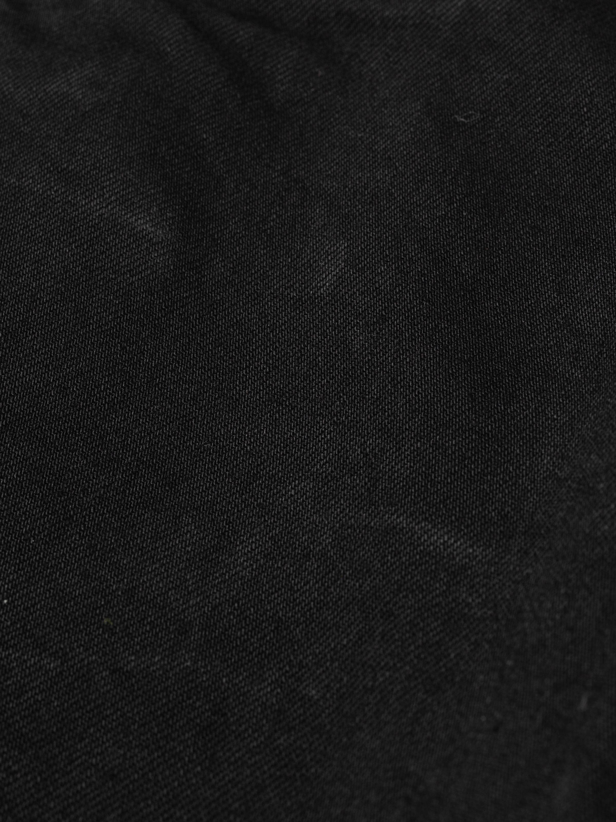Nudie Jeans Rad Rufus Black Water, a pair of men's regular fit jeans in black denim, showing a close-up of the fabric.