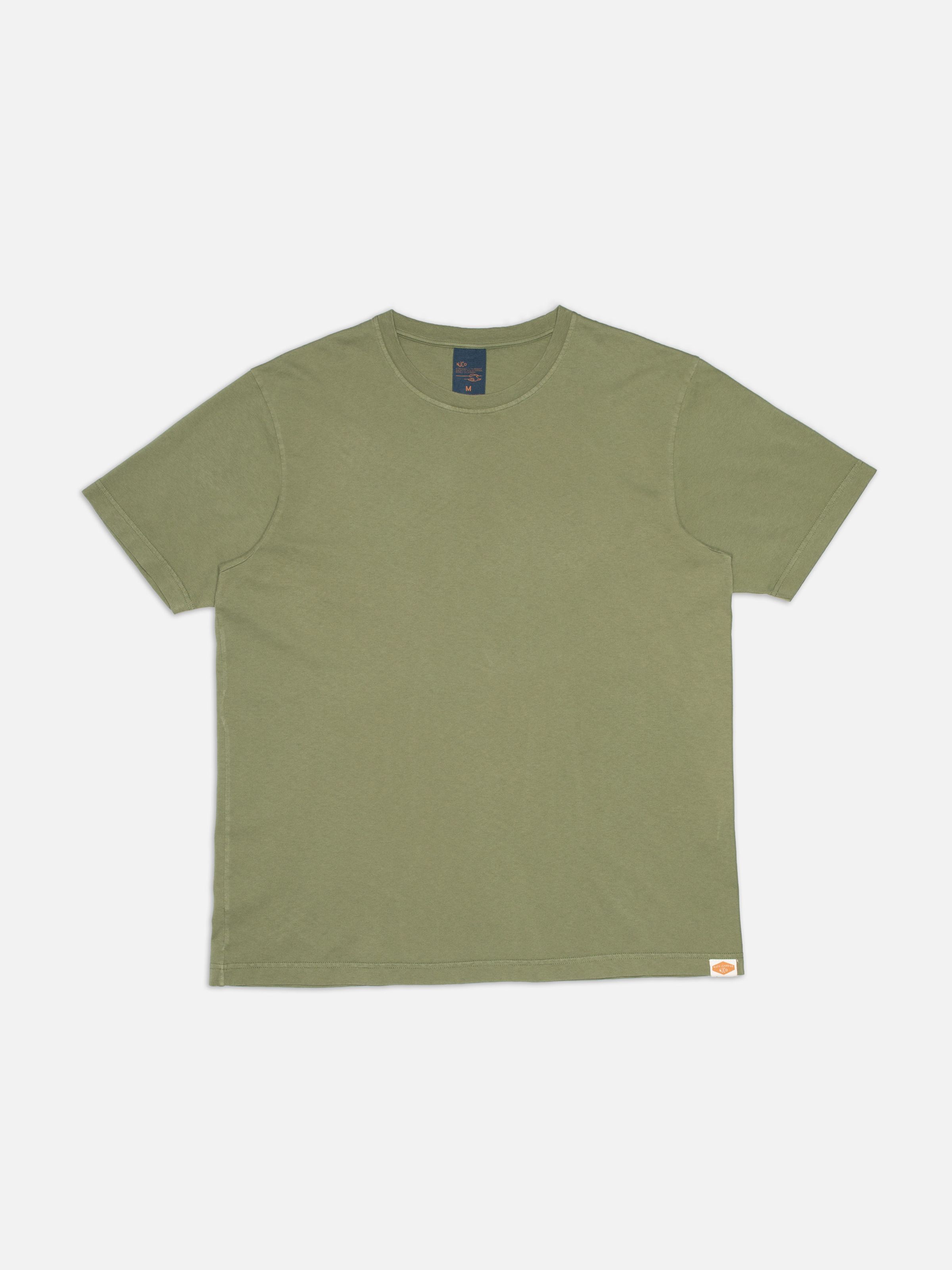 Nudie Jeans Uno Everyday T-Shirt in Green, men's regular fit t-shirt shown laid flat.