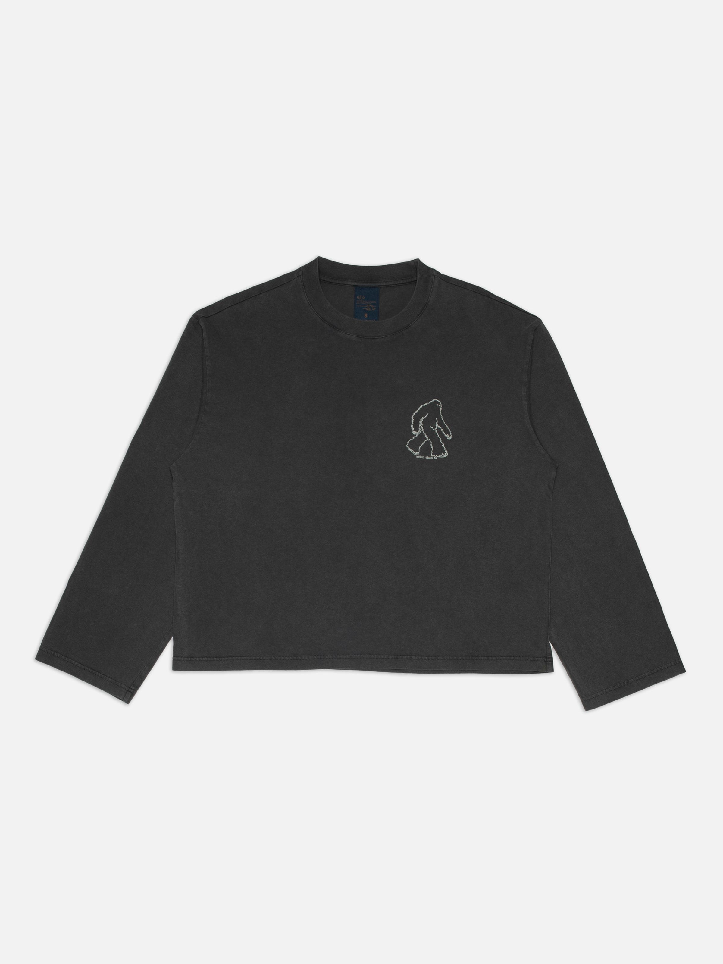 Nudie Jeans Karita Icy Long Sleeve T-Shirt in Antracite, shown flat from the front.