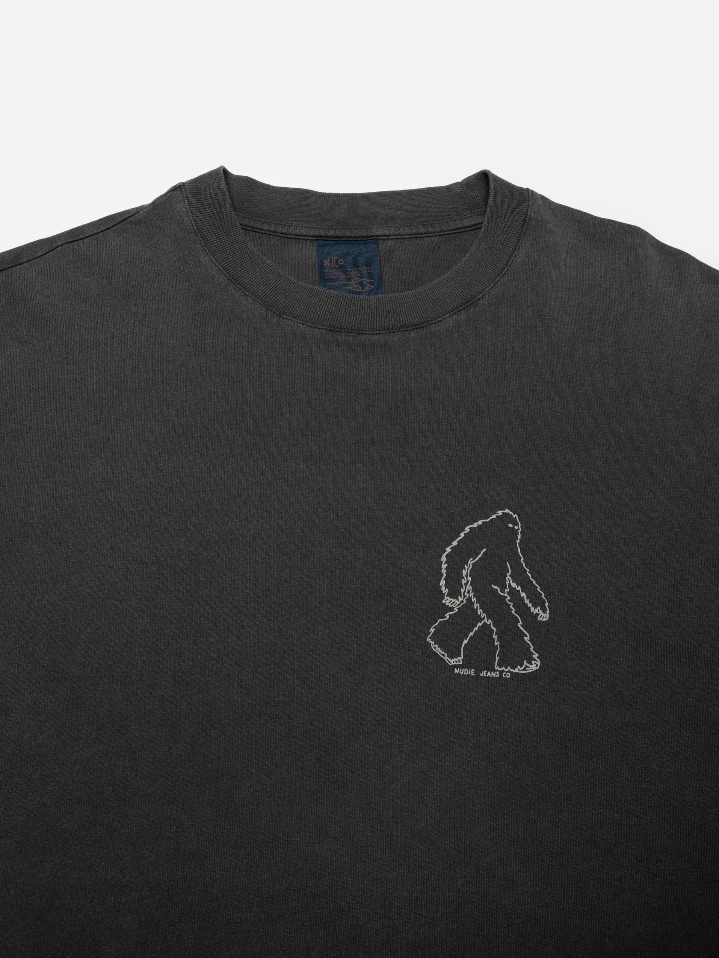 Nudie Jeans Karita Icy Long Sleeve T-Shirt, flatshot showing a close-up of the Yeti chest print.