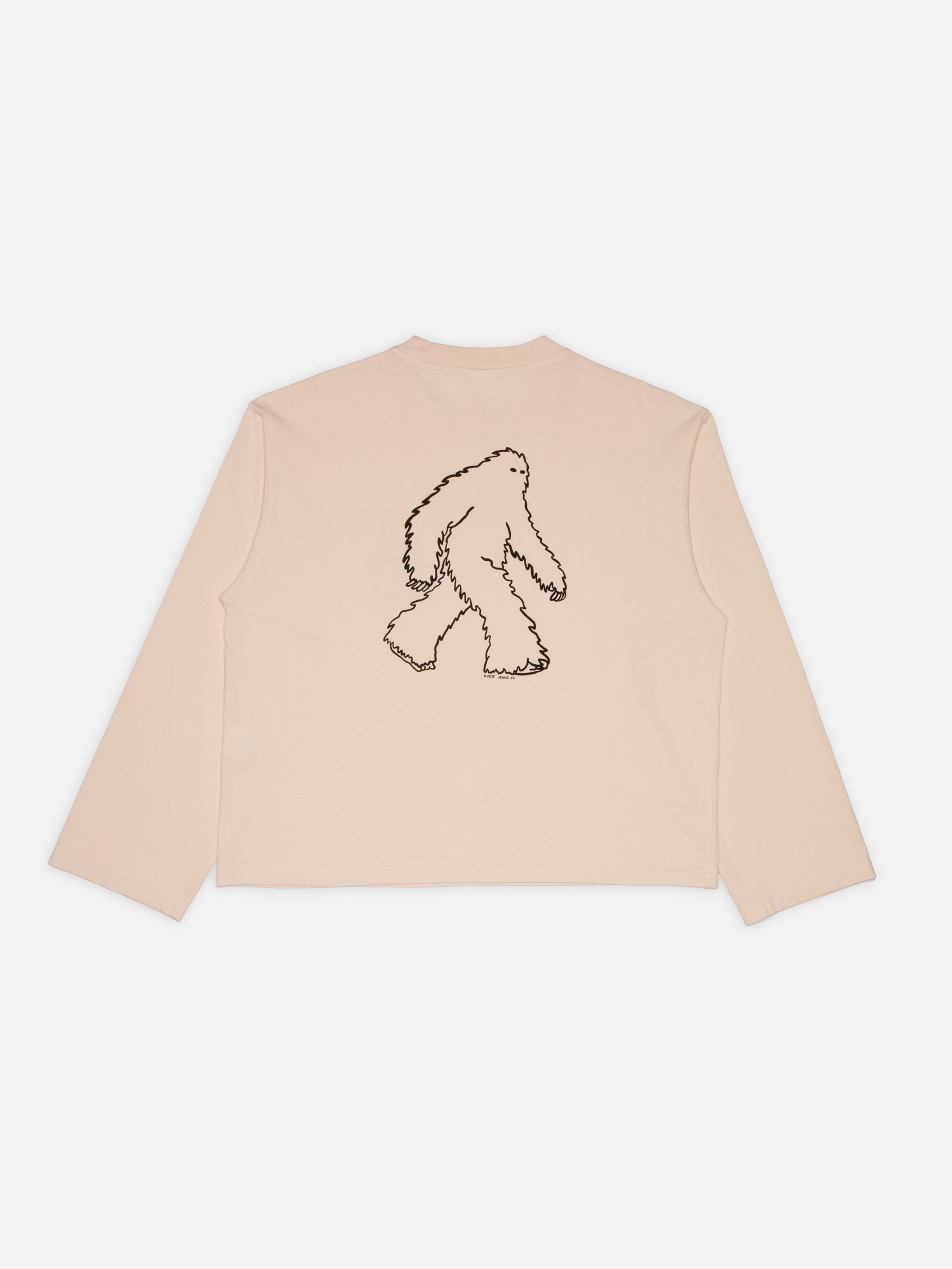 Nudie Jeans Karita Icy Long Sleeve T-Shirt in Pink, women's loose fit top shown from the back, displaying the Yeti print.