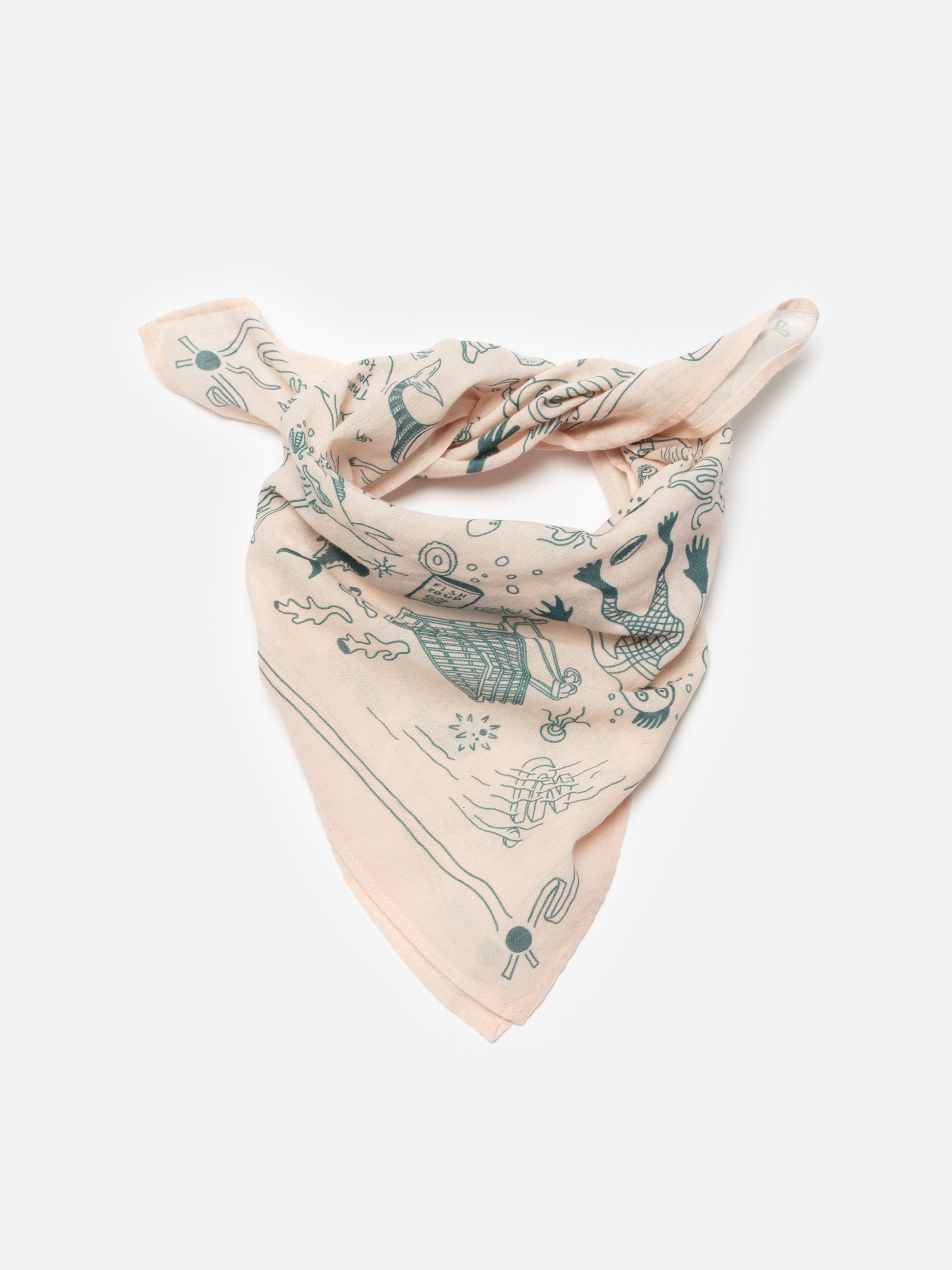 Nudie Jeans Ingrid Bandana Deep Sea Doodles Pink, shown folded into a triangle against a white background.