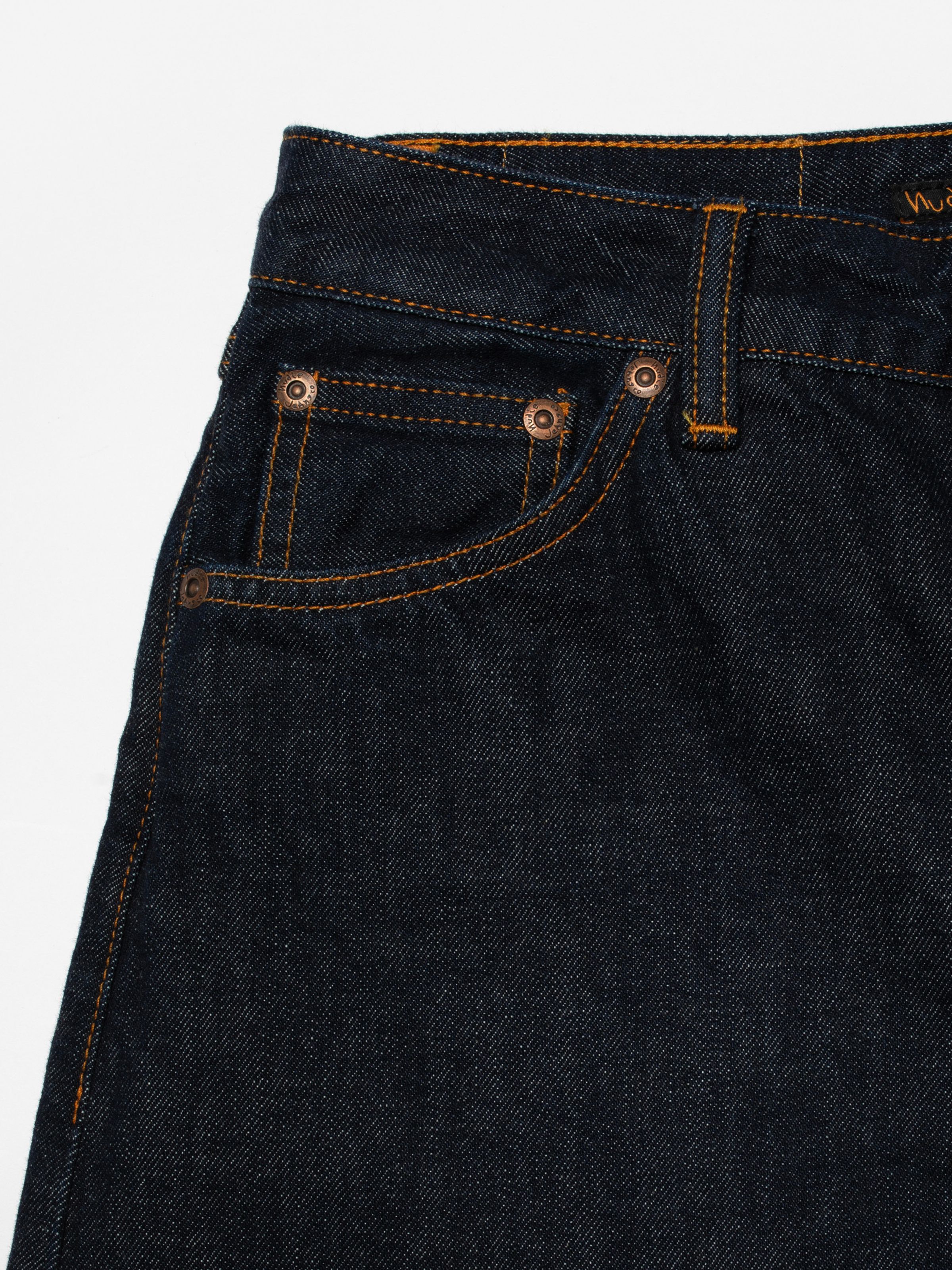 Nudie Jeans Sonic Sue One Wash, women's loose fit jeans, showing a close-up of the front pocket.