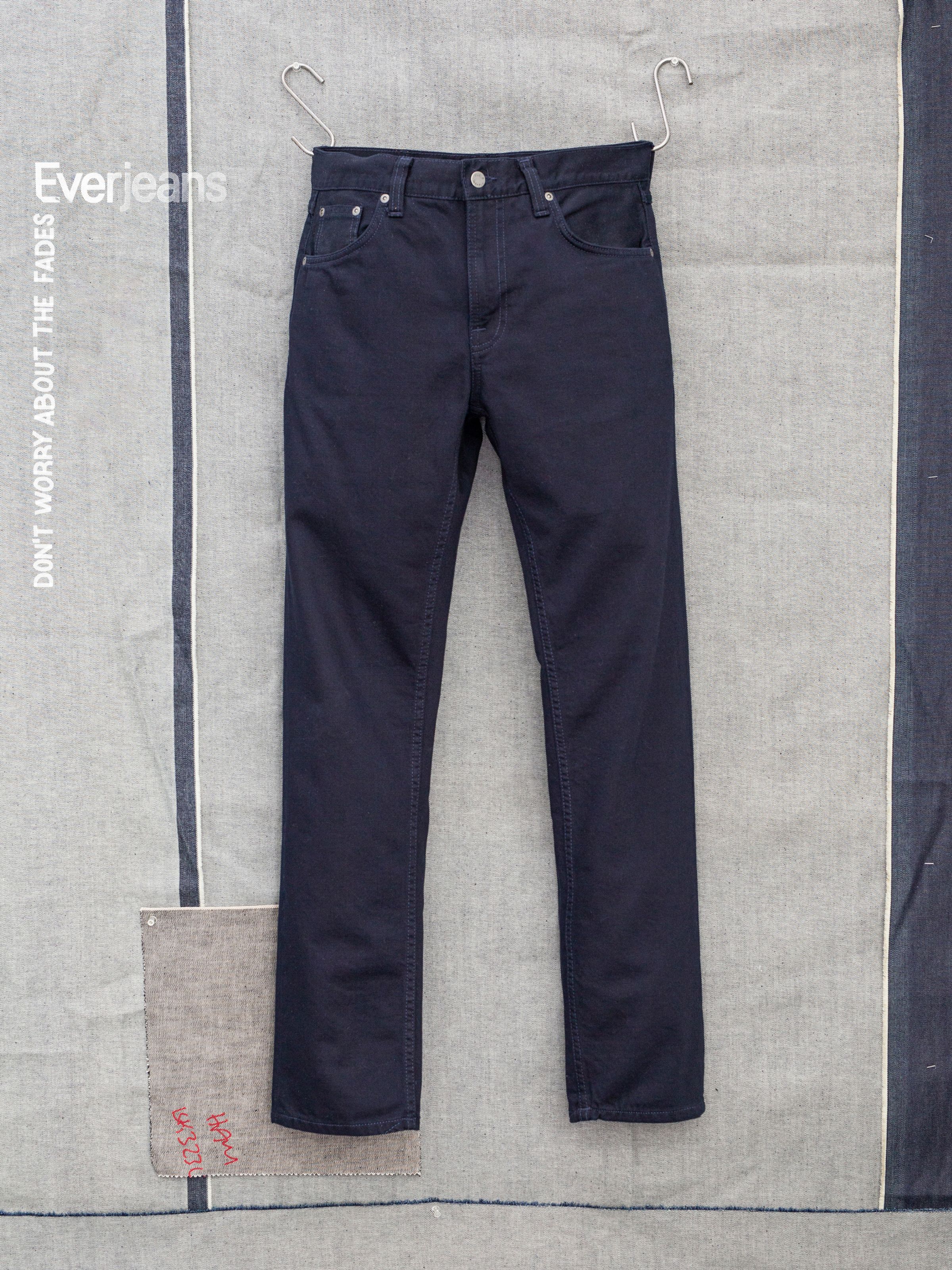 Nudie Jeans Gritty Jackson Everblue, men's regular fit jeans shown as a flat shot from the front.