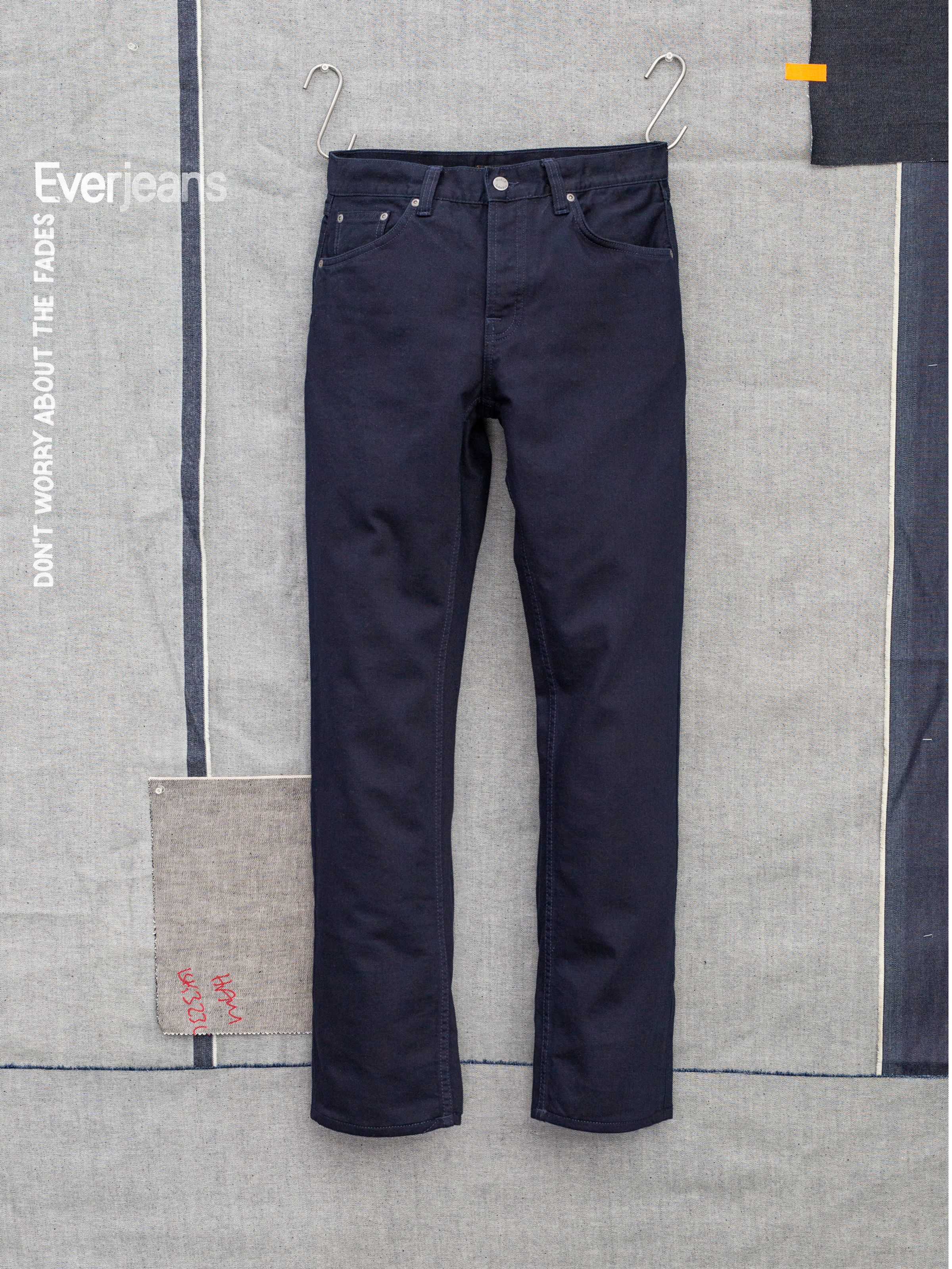 Nudie Jeans Rad Rufus Everblue, men's regular fit straight leg jeans shown flat from the front.