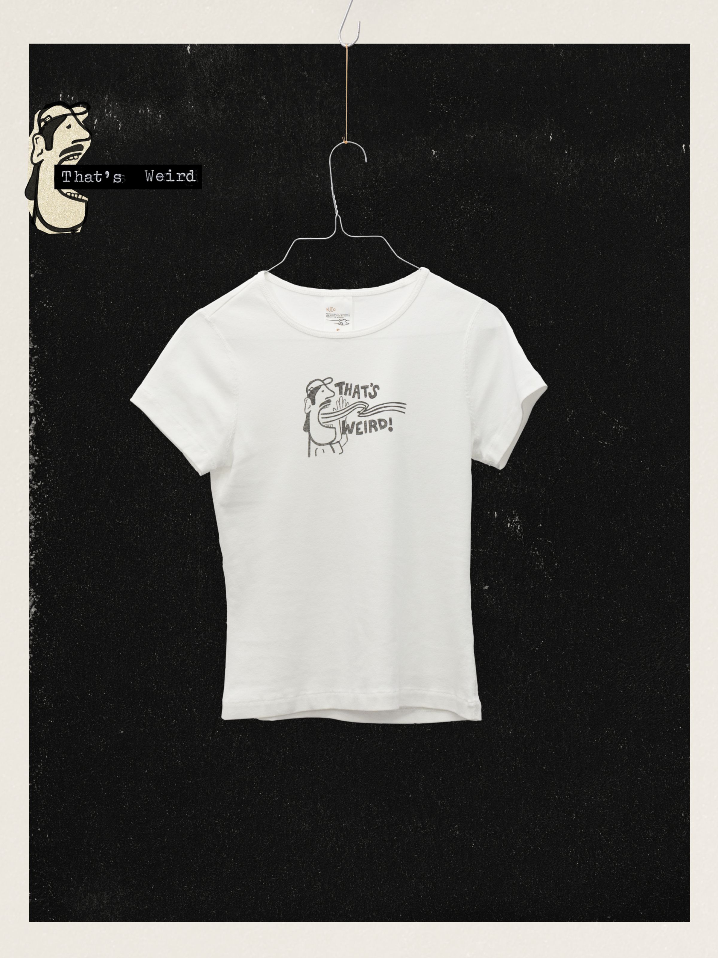 Nudie Jeans Eve T-Shirt That's Weird in Offwhite, a slim-fit organic cotton t-shirt with cap sleeves and chest print.