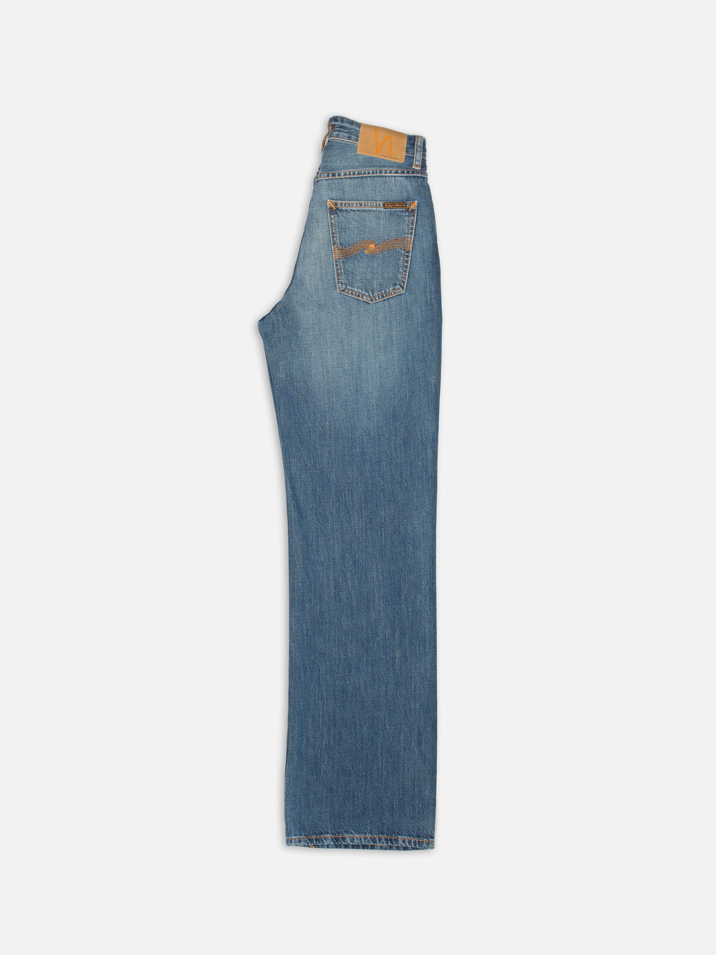 Nudie Jeans Clean Eileen Rust River, women's loose-fit wide-leg jeans shown from the side against a white background.