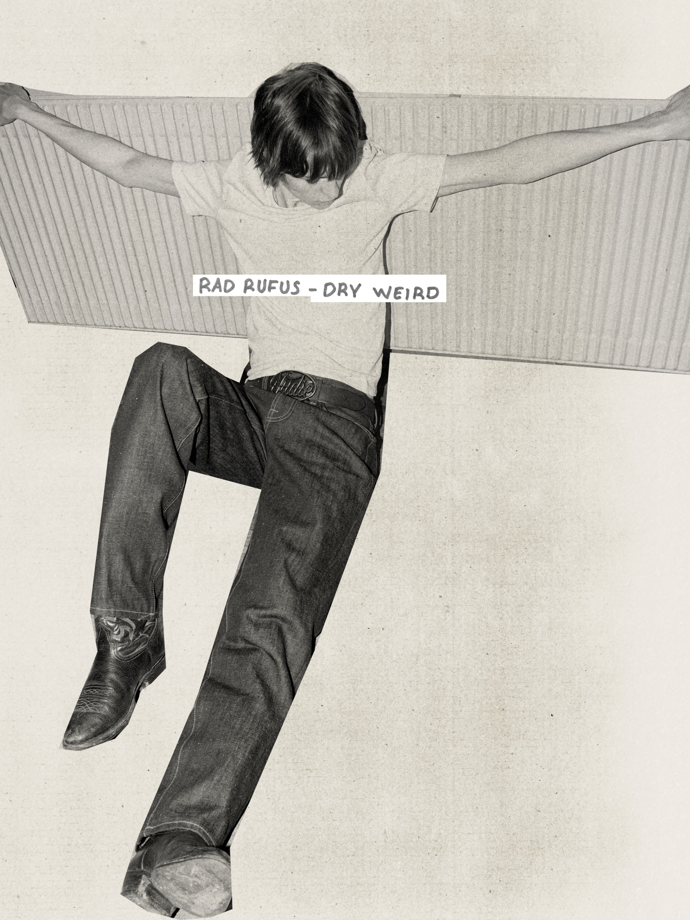 Nudie Jeans Rad Rufus Dry Weird, men's regular fit straight leg jeans in dry blue shown on a model leaning back.