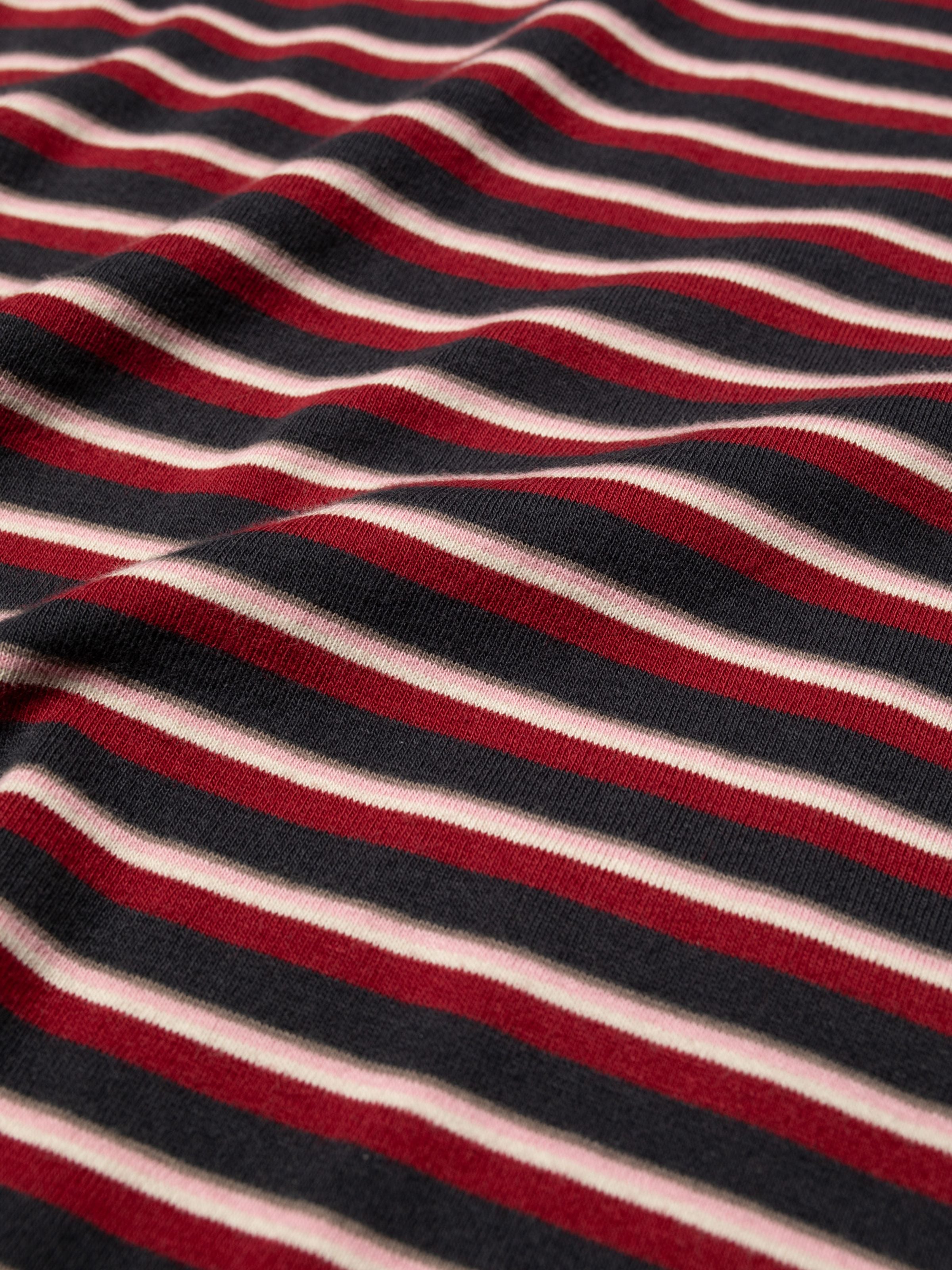 Nudie Jeans Jessy LS T-Shirt Striped Rib Multi, close-up of the organic cotton rib knit with multi-colored stripes.