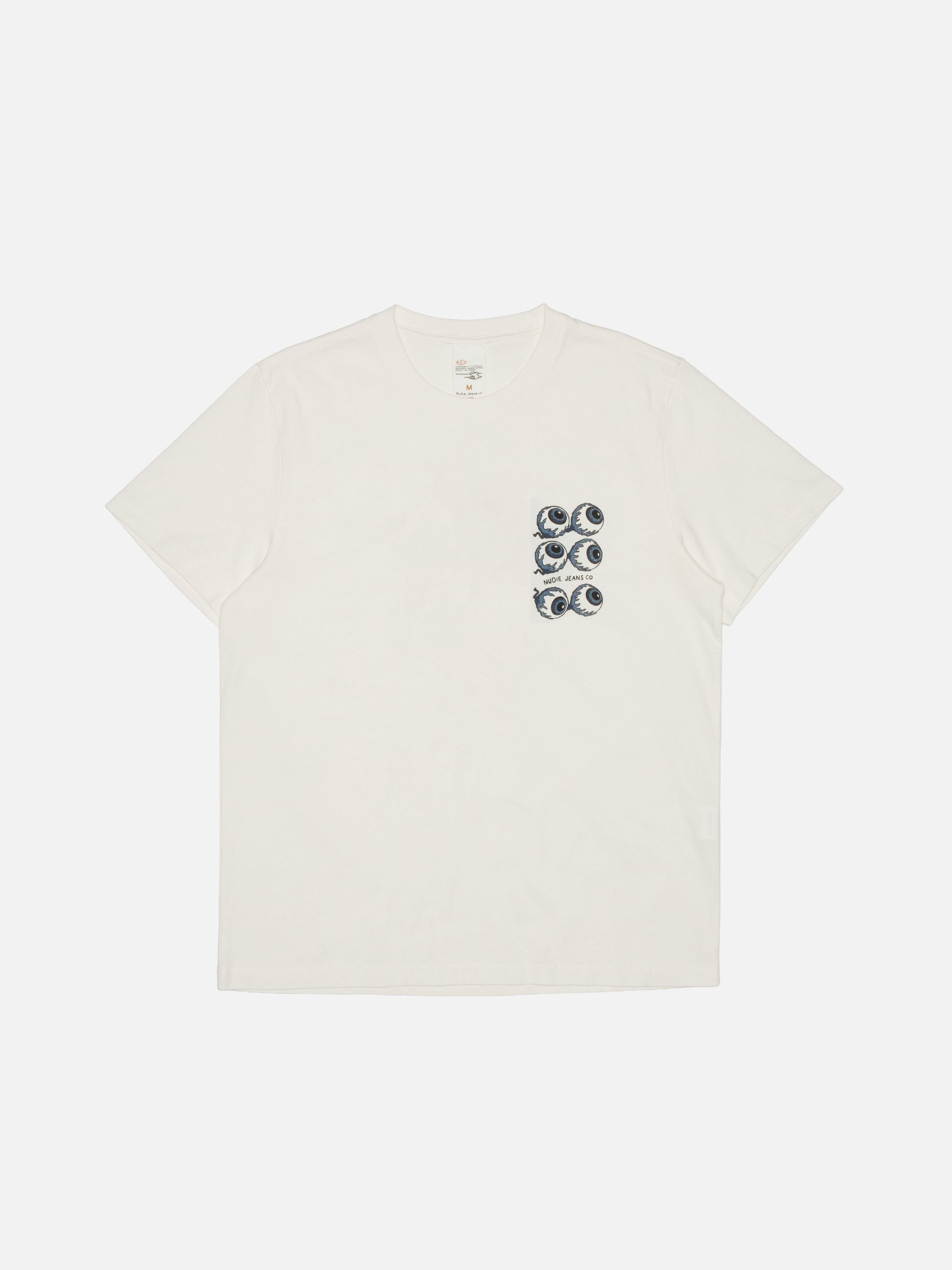 Nudie Jeans Roy T-Shirt Wall Crack Chalk White, a short sleeve organic cotton crew neck t-shirt shown in a flat shot.