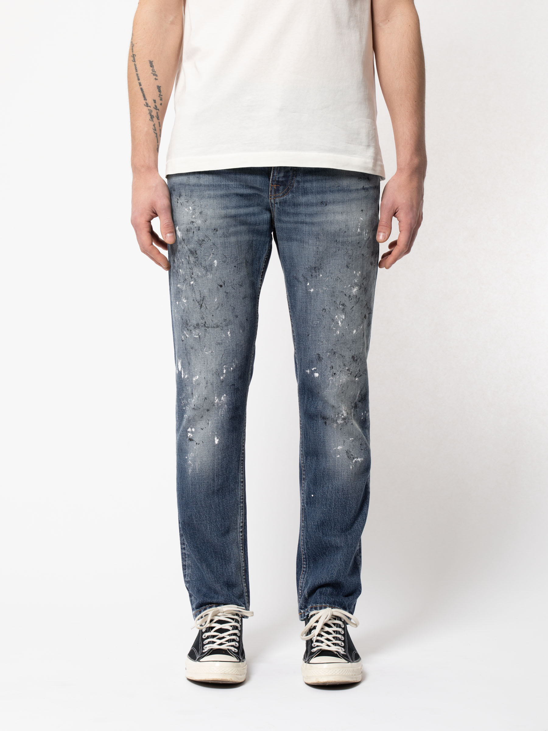 Nudie Jeans Steady Eddie II Stain Favorite Mid Waist Regular Tapered Fit Men's Organic Jeans W32/L30 Sustainable Denim