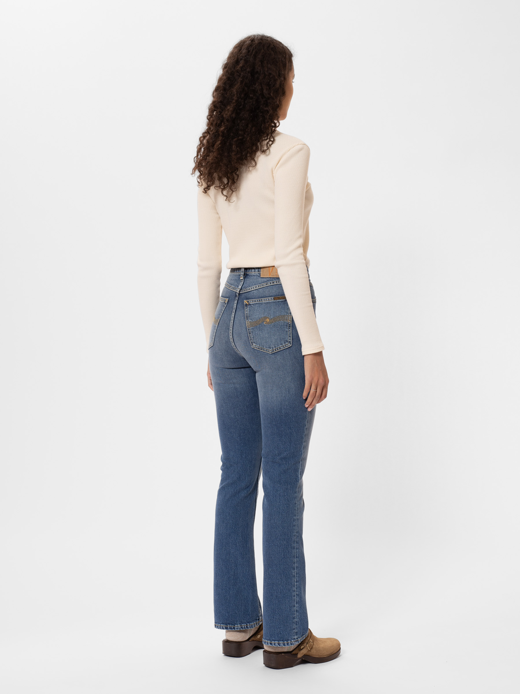 Nudie Jeans Rowdy Ruth French Blue High Waist Bootcut & Flare Leg Women's Organic Jeans W25/L26 Sustainable Denim