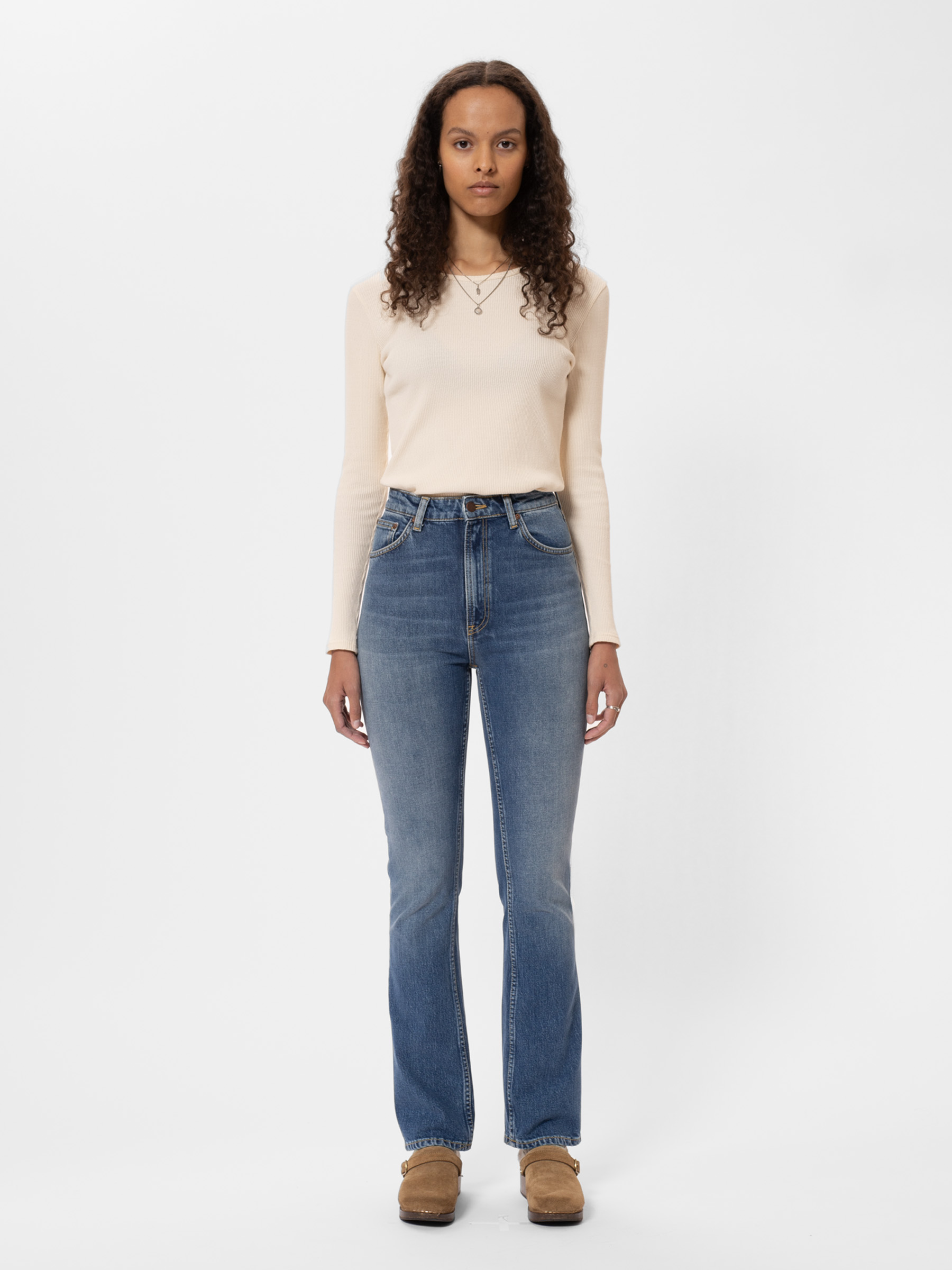 Nudie Jeans Rowdy Ruth French Blue High Waist Bootcut & Flare Leg Women's Organic Jeans W25/L26 Sustainable Denim