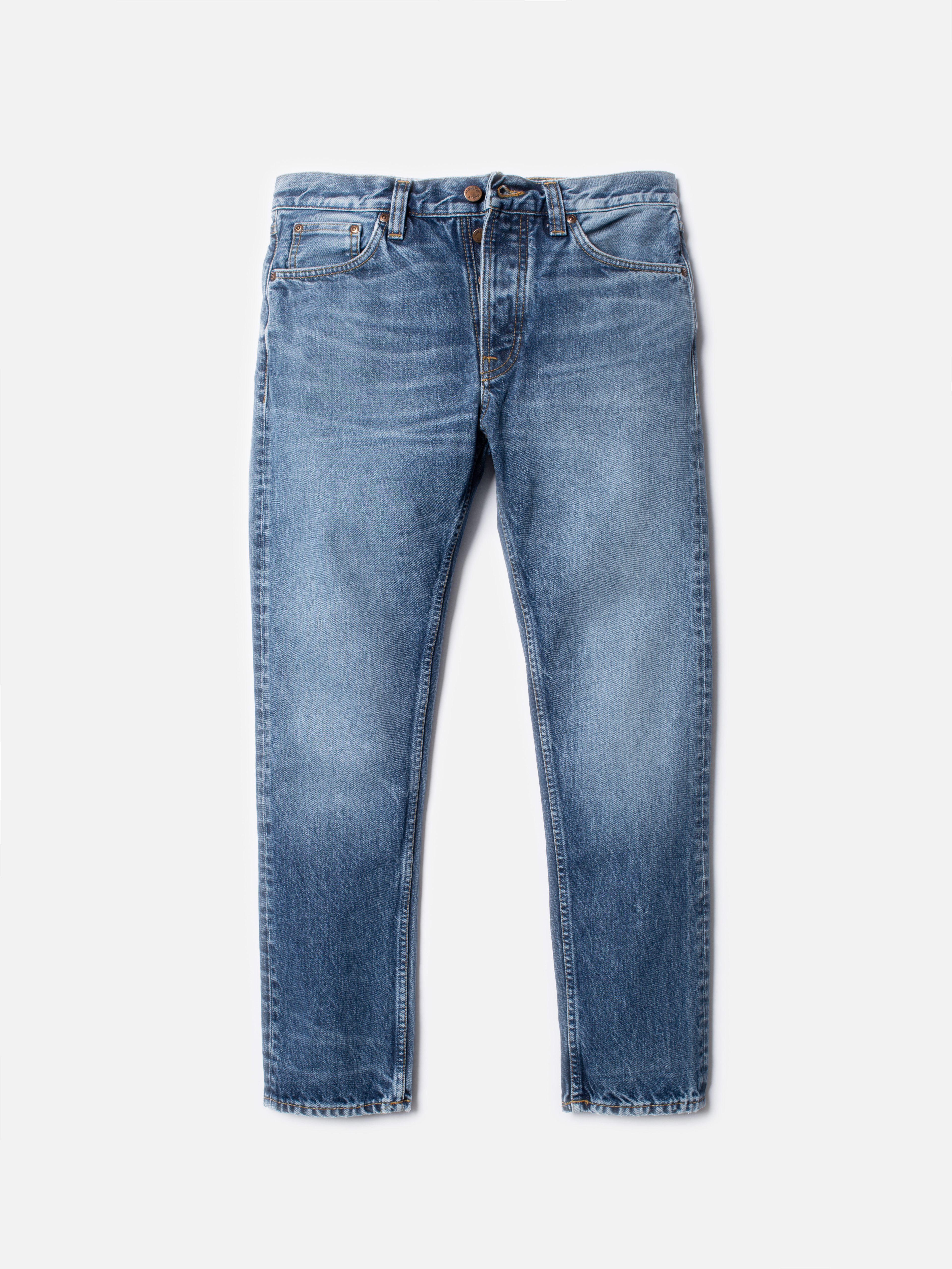 Nudie Jeans Steady Eddie II Blue Tornado Mid Waist Regular Tapered Fit Men's Organic Jeans W27/L28 Sustainable Denim