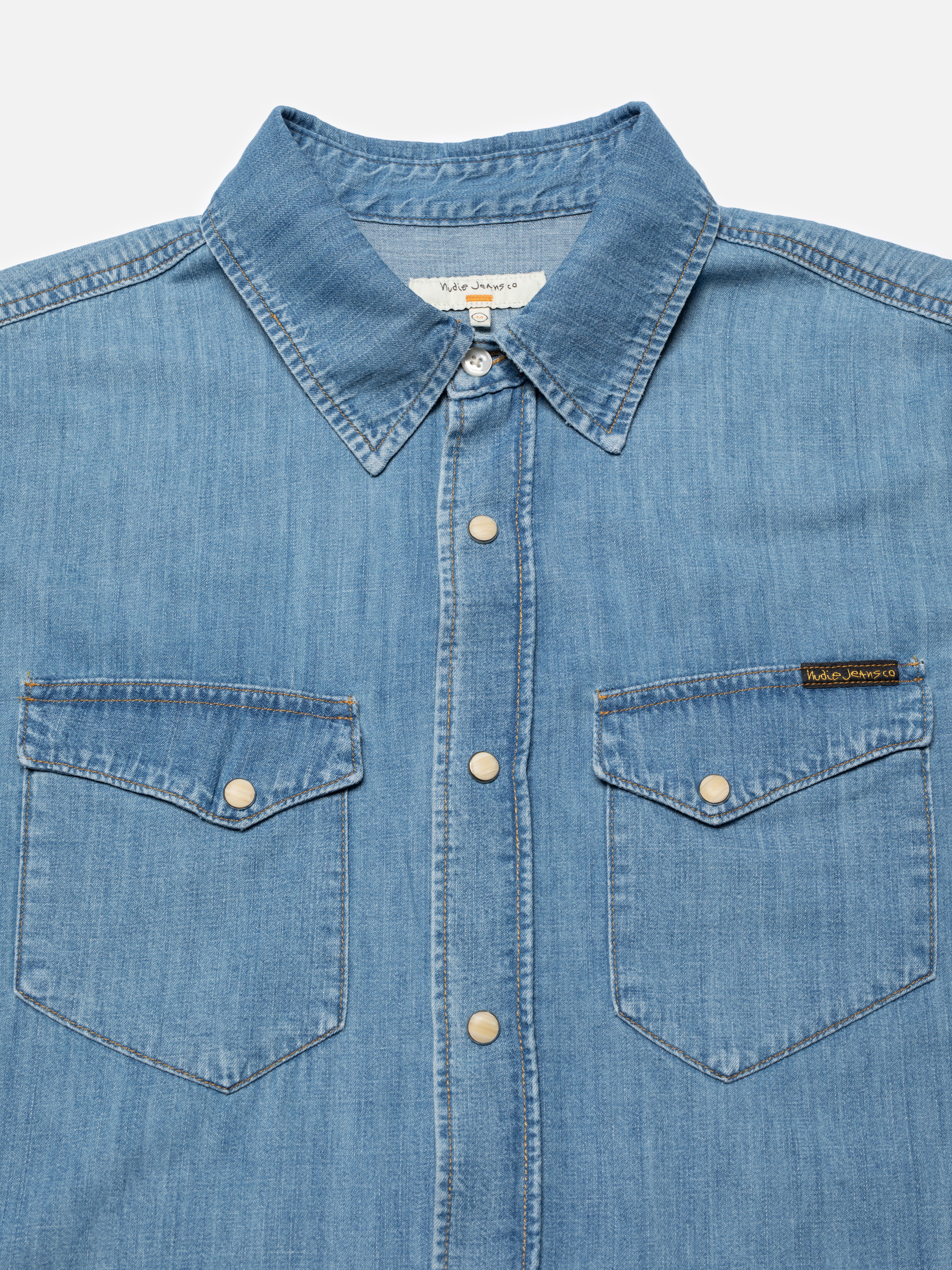 Nudie Jeans Gunnar Light Used Denim Shirt Light Blue Men's Organic Shirts X Small Sustainable Clothing